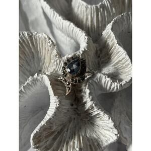 925 Sterling Silver Blue Topaz & Marcasite Ring Size 4